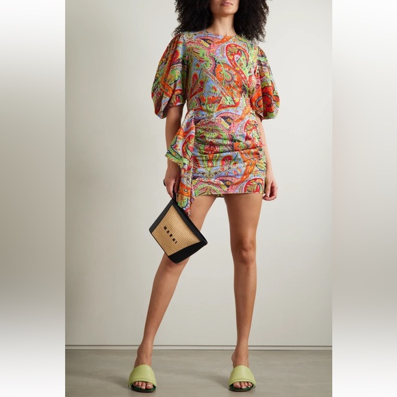 Rhode Pia Draped Ruched Printed Cotton-Voile Mini Dress Size XS - Picture 3 of 11